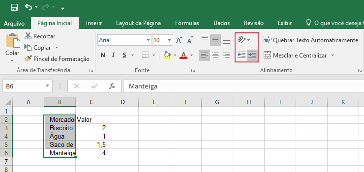 Tabela em excel